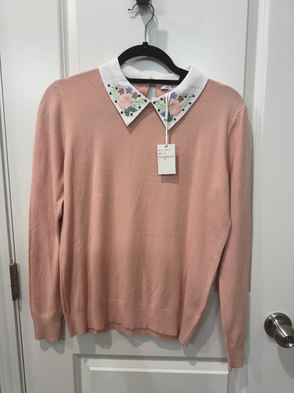 🌼 Vila Milano Embroidered Collar Sweater – Rose Blossom